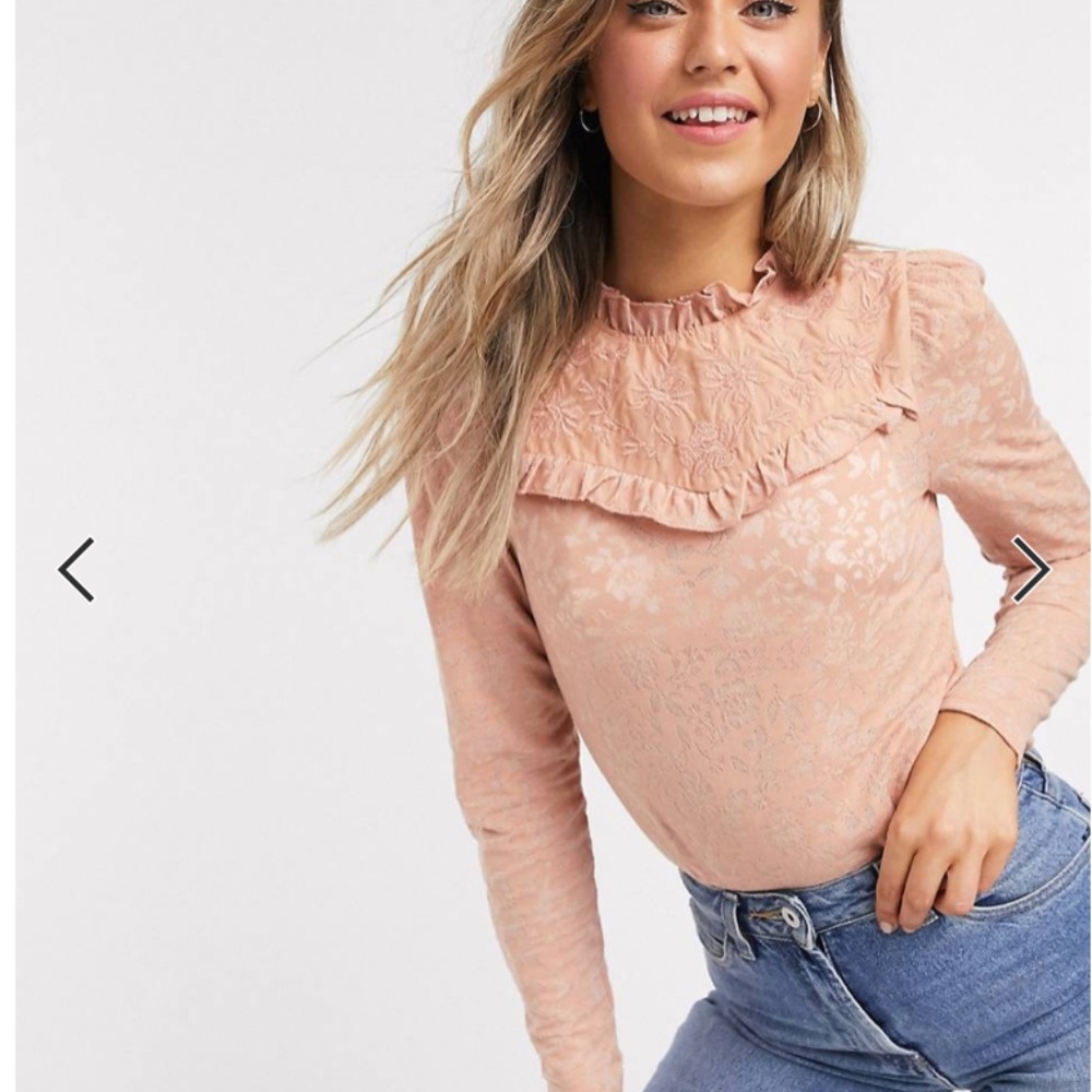 River Island ruffle long sleeved lace top in pink